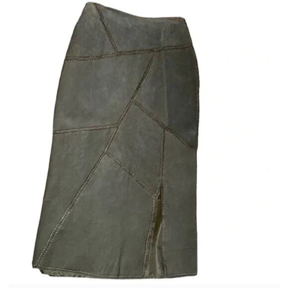 SMH Olive Green Leather Skirt Sz 8 - Picture 1 of 3